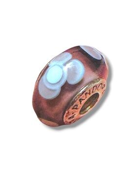 Pandora Silver Purple Glass Flower Bead Charm, Round Bracelet Accessory